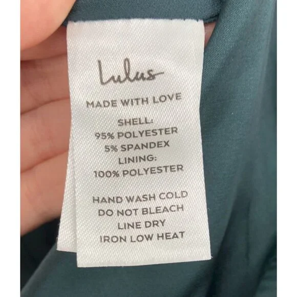 Lulus Women's Front Slit Satin Maxi Dress S Teal Green Formal Dance Bridesmaid - Picture 8 of 12